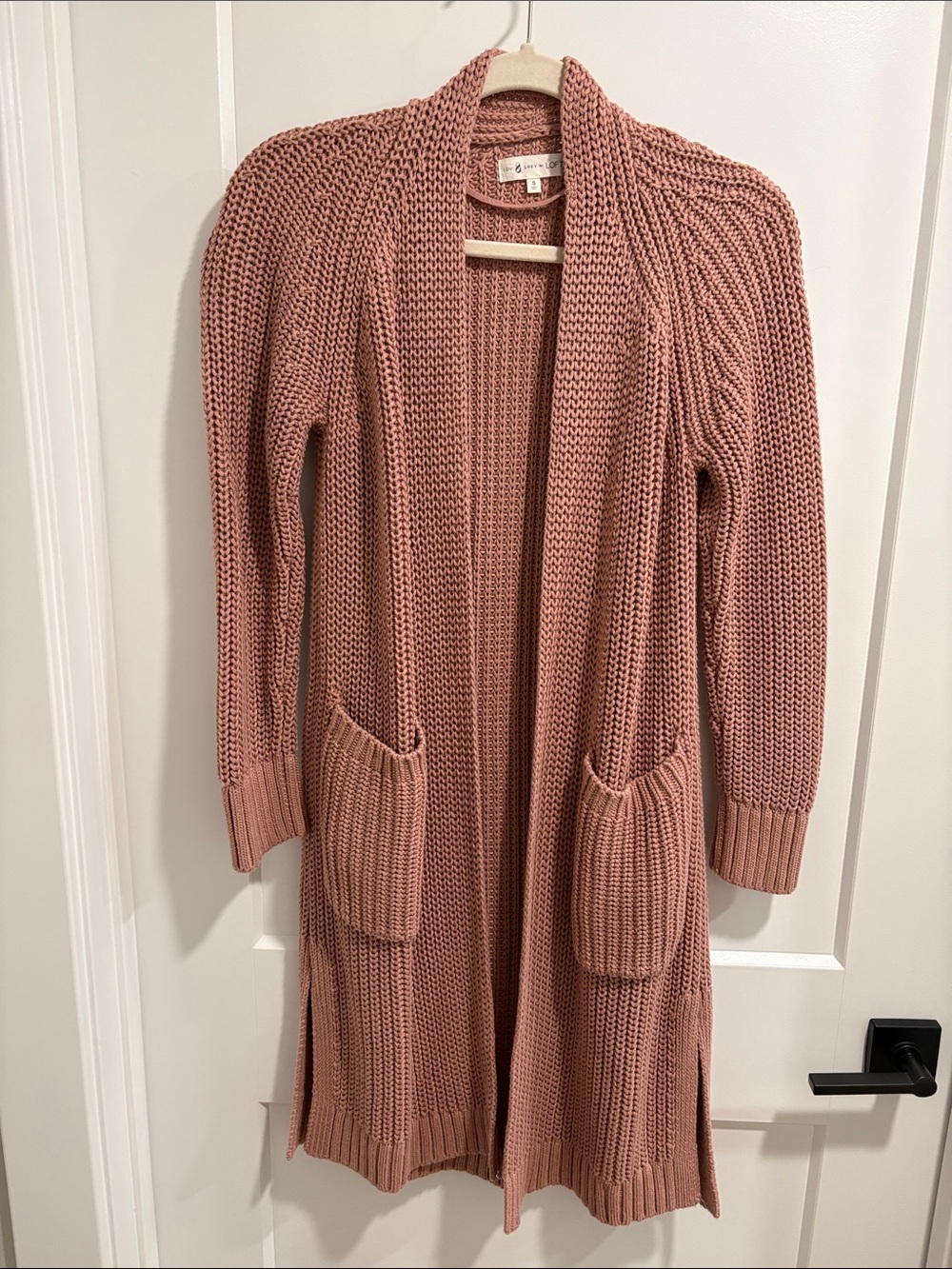 Open-Front Long Knit Cardigan - Dusty Rose